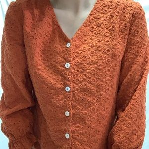 Orange Textured Blouse with Button Detail